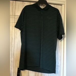 Men's Black and Dark Green Striped Polo Shirt